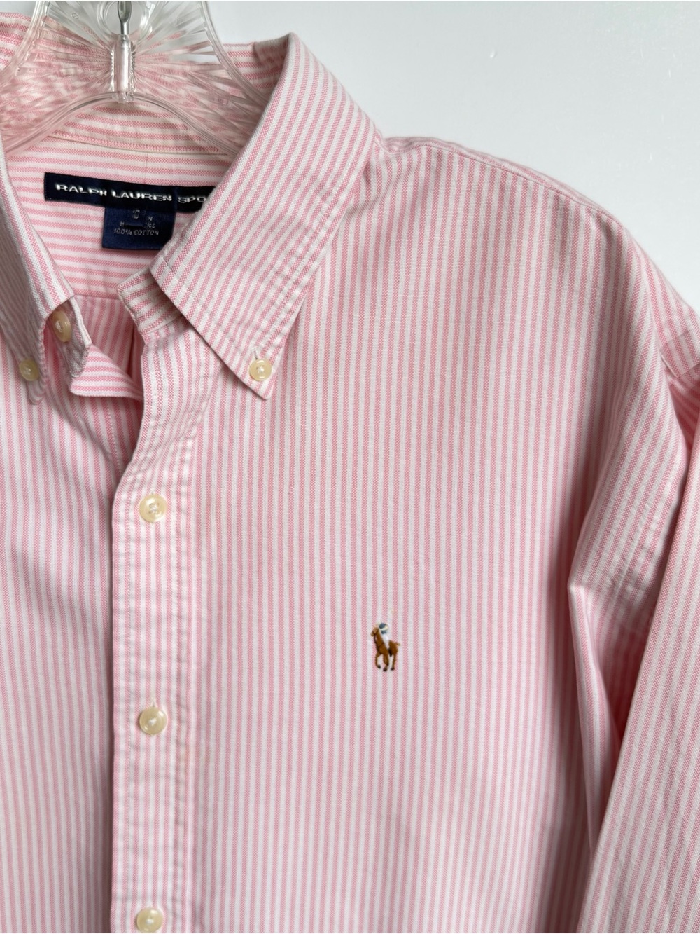 VTG Ralph Lauren Sport Oxford Cotton Button Down Nantucket Stripes Flesh Pony 10